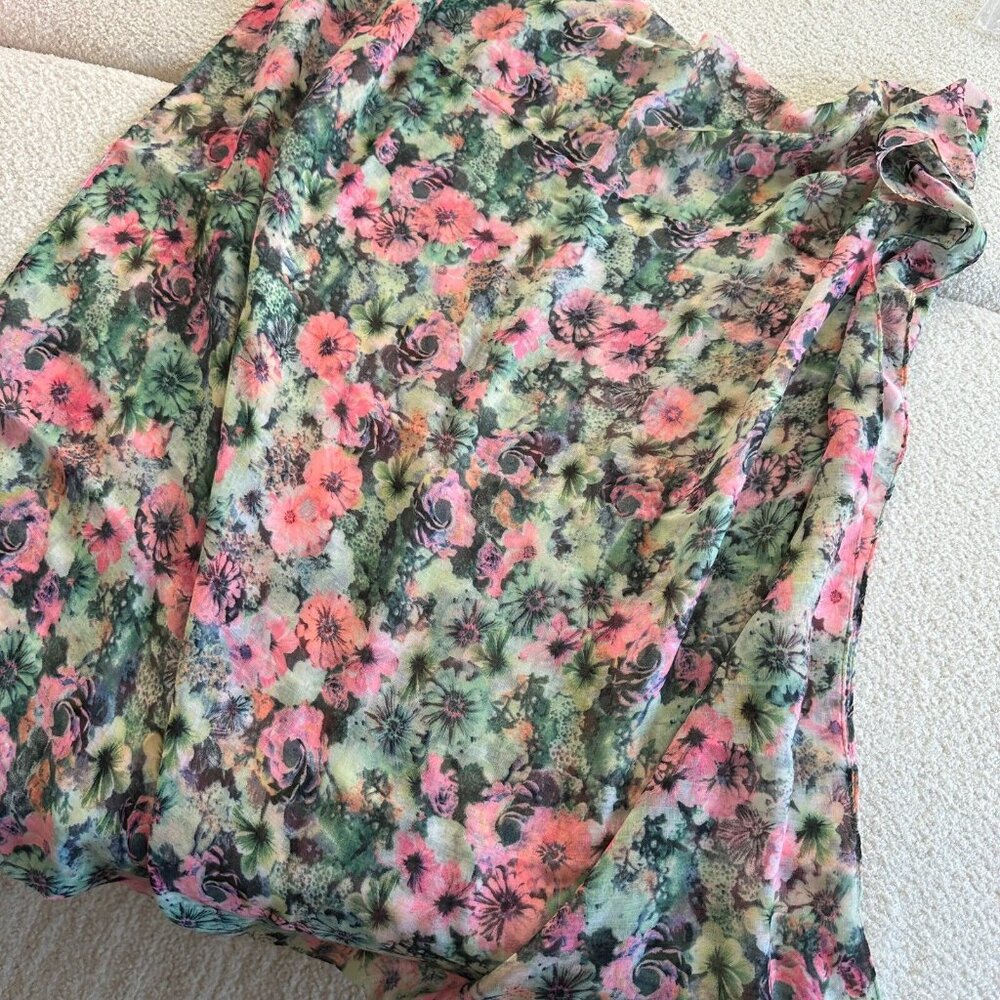 Floral Print Sheer Lightweight Scarf Pink Green Botanical Garden Accessory